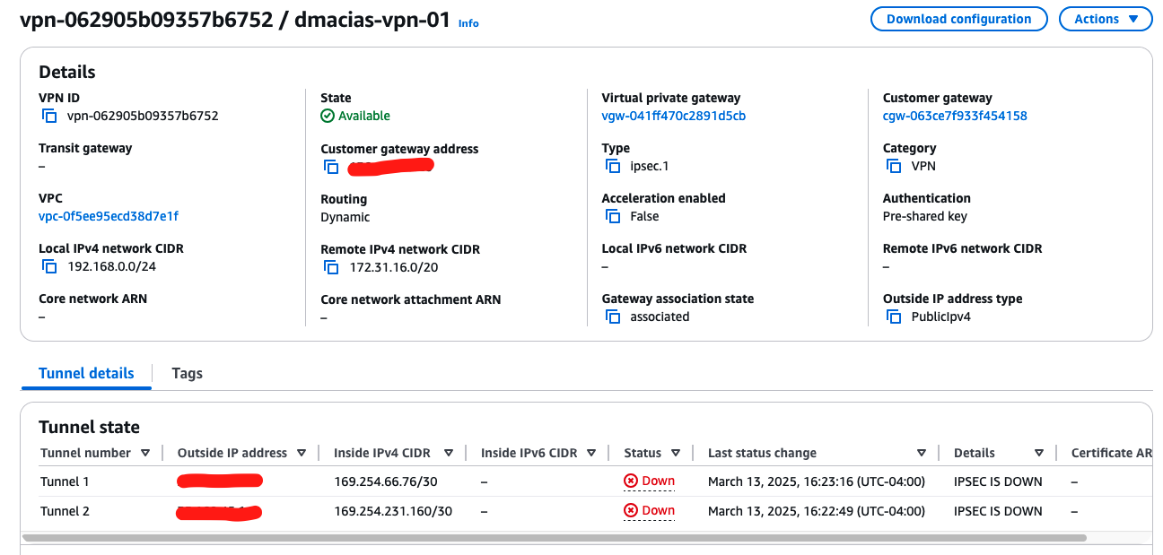 AWS Site to Site VPN and Unifi Dream Machine SE – dmacias . org