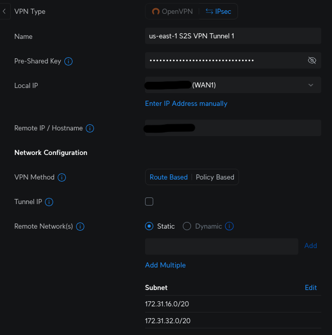 AWS Site to Site VPN and Unifi Dream Machine SE – dmacias . org
